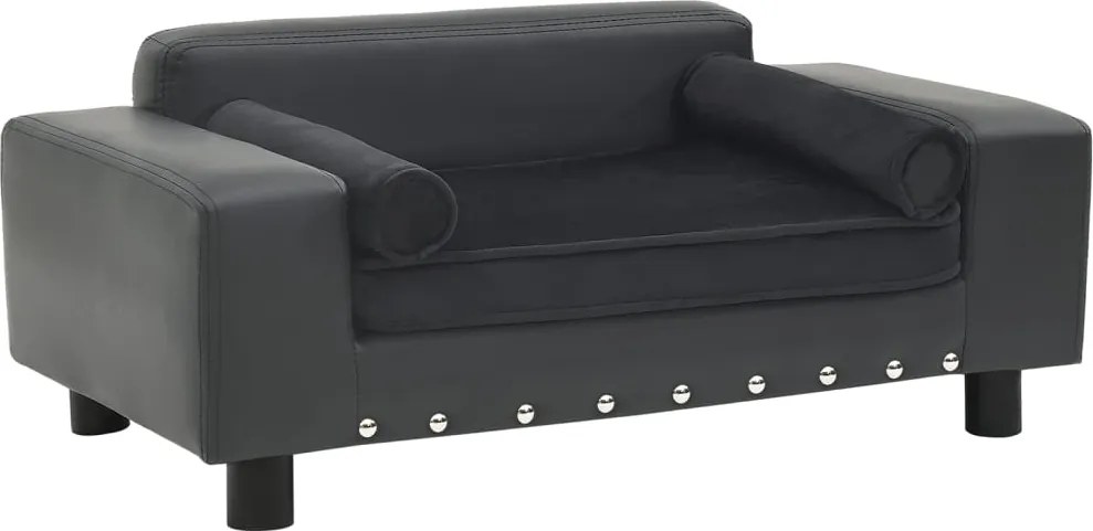 vidaXL sötétszürke plüss és műbőr kutyakanapé 81 x 43 x 31 cm