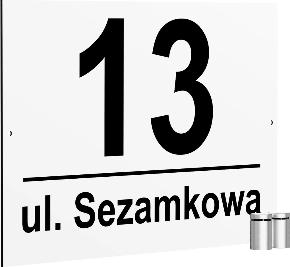 Házszám Otthon Címtábla Házszám Fehér 40x30cm 2 Távtartók