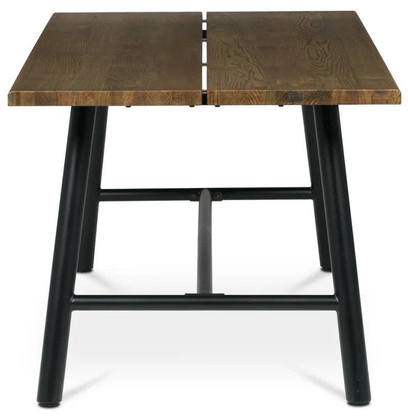 Masă de sufragerie, 180x90cm, furnir, culoare nuc, picioare din metal negru