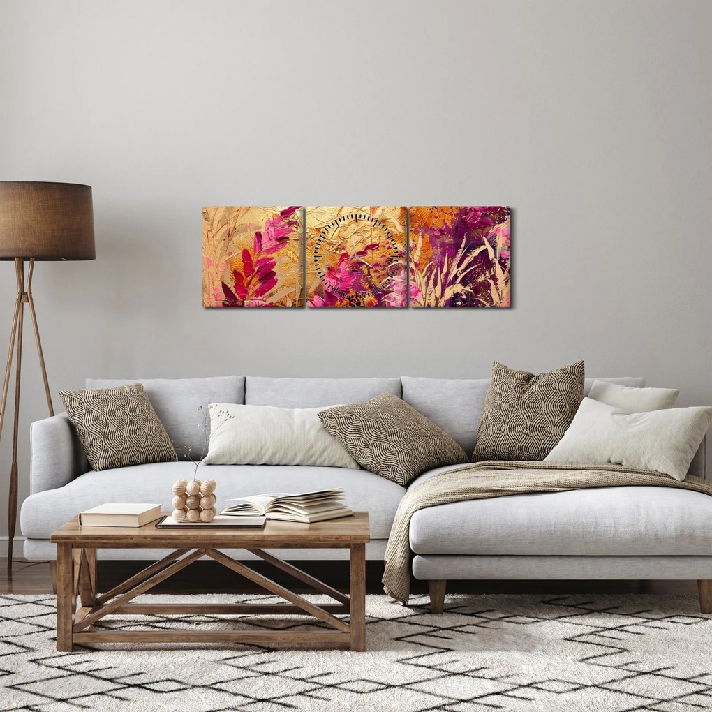 Kép - Absztrakt festmény virágok II. (órával) (90x30 cm)