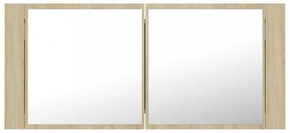 tölgyszínű akril LED-es tükrös fürdőszobaszekrény 100x12x45 cm