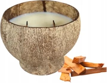 Kókusz illatgyertya KMS10R szantálfa Hand Made fa kanóc