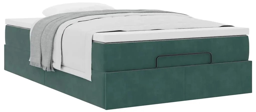 sötétzöld bársony ottomán ágy matraccal 120x190 cm
