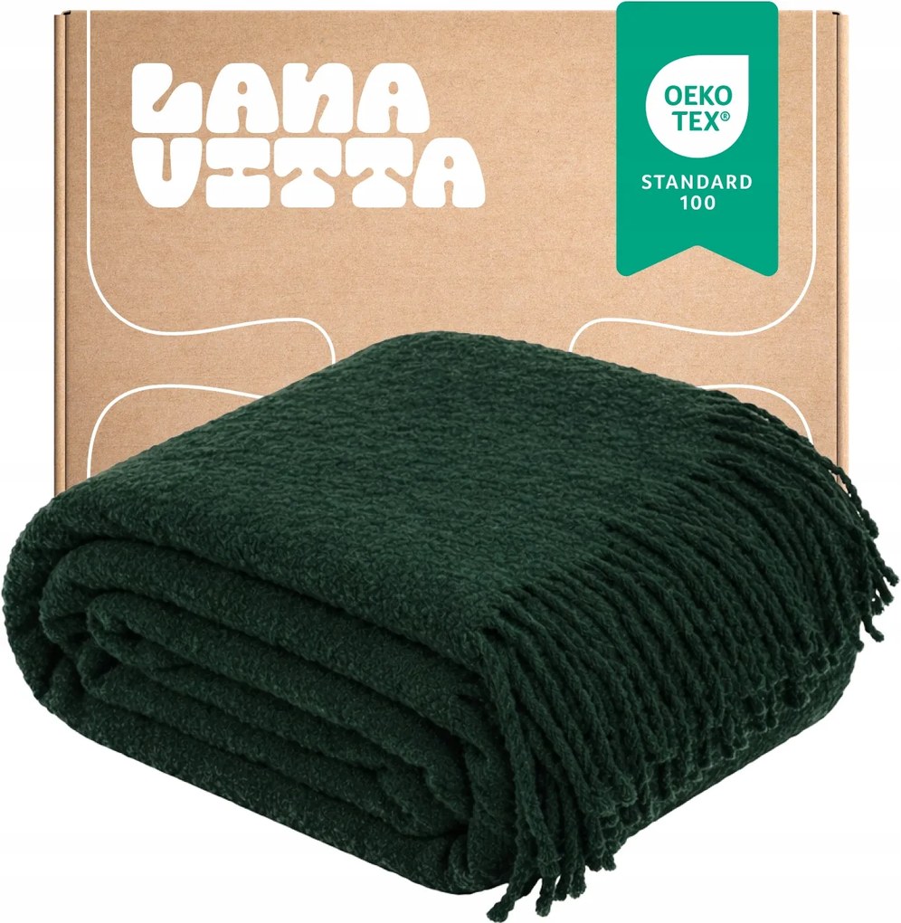 Boucle Lounge Takaró Ágytakaró Gyapjú Pléd Zöld 140×200 cm