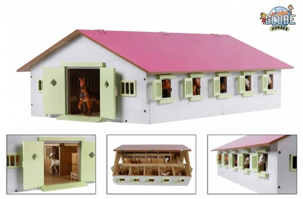 Kids Globe rózsaszínű istálló 9 állással 1:32 méretarányú 610188