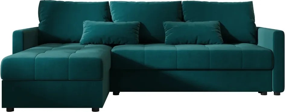 VENORIA L alakú kihúzható sarokkanapé, 220x143 cm, petrolkék + 2 párna INGYEN