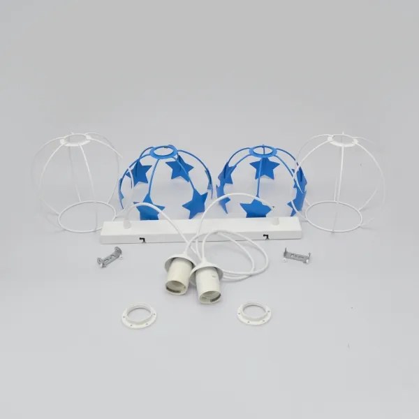 Gyerek csillár zsinóron STARS 2xE27/15W/230V kék/fehér