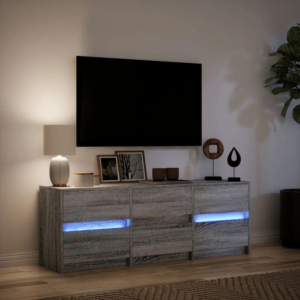 szürke sonoma színű szerelt fa LED-es TV-szekrény 140x34x50 cm