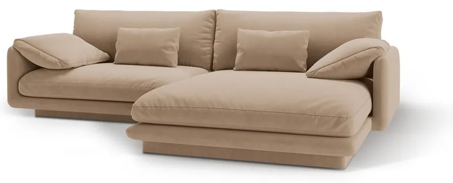 Bézs bársony sarokkanapé (jobb oldali-heverő résszel) Torino – Micadoni