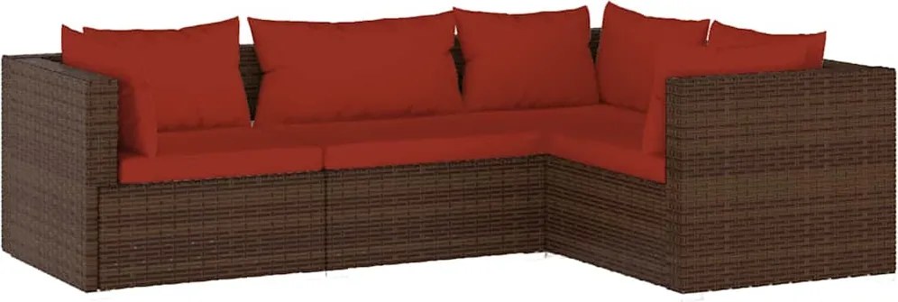 4 részes barna polyrattan kerti bútorszett párnákkal