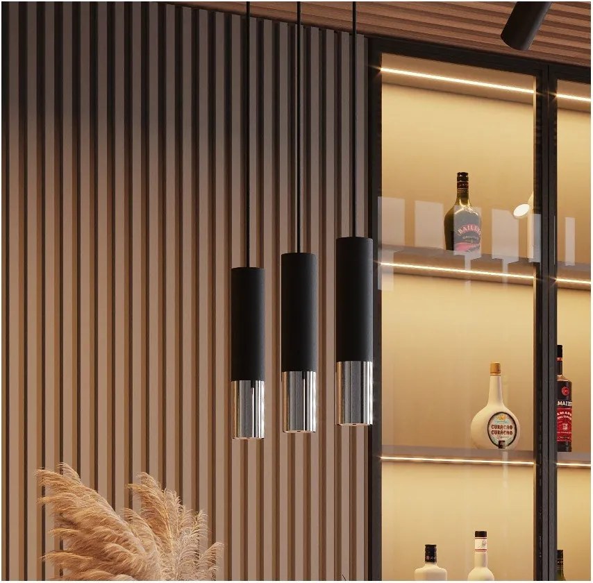 Fekete-ezüstszínű fém függőlámpa ø 8 cm Longbot – Sollux