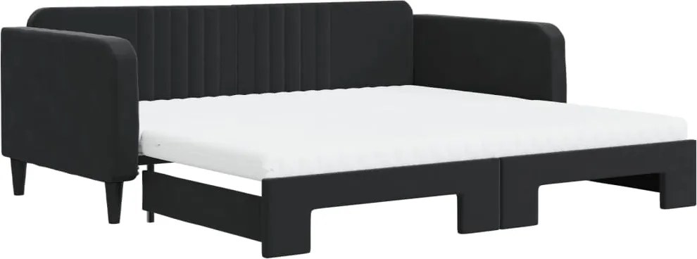 vidaXL fekete kihúzható bársony heverő matraccal 100 x 200 cm