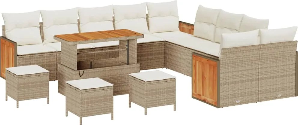 vidaXL Kerti Kanapé Szett párnával 18 pcs Beige és krém polirattan