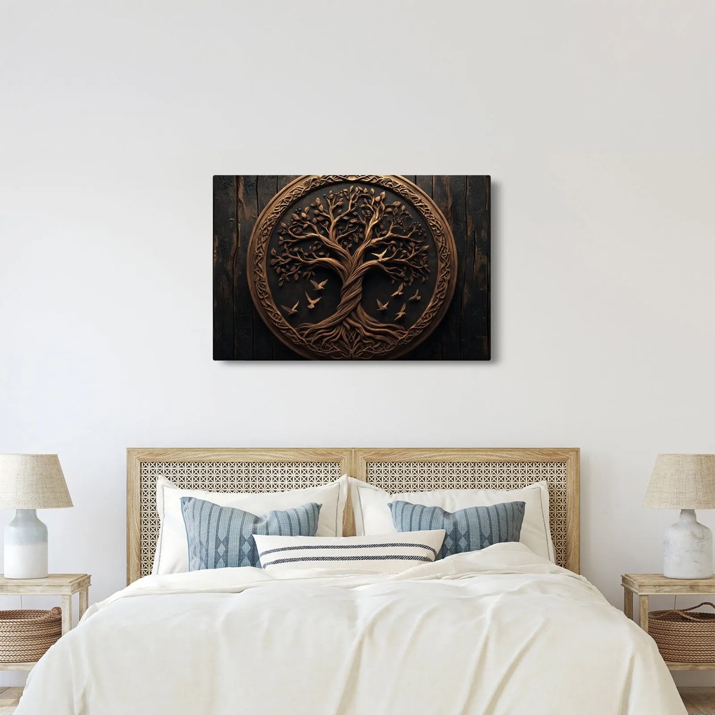 Kép – Fából készült életfa (90x60 cm)
