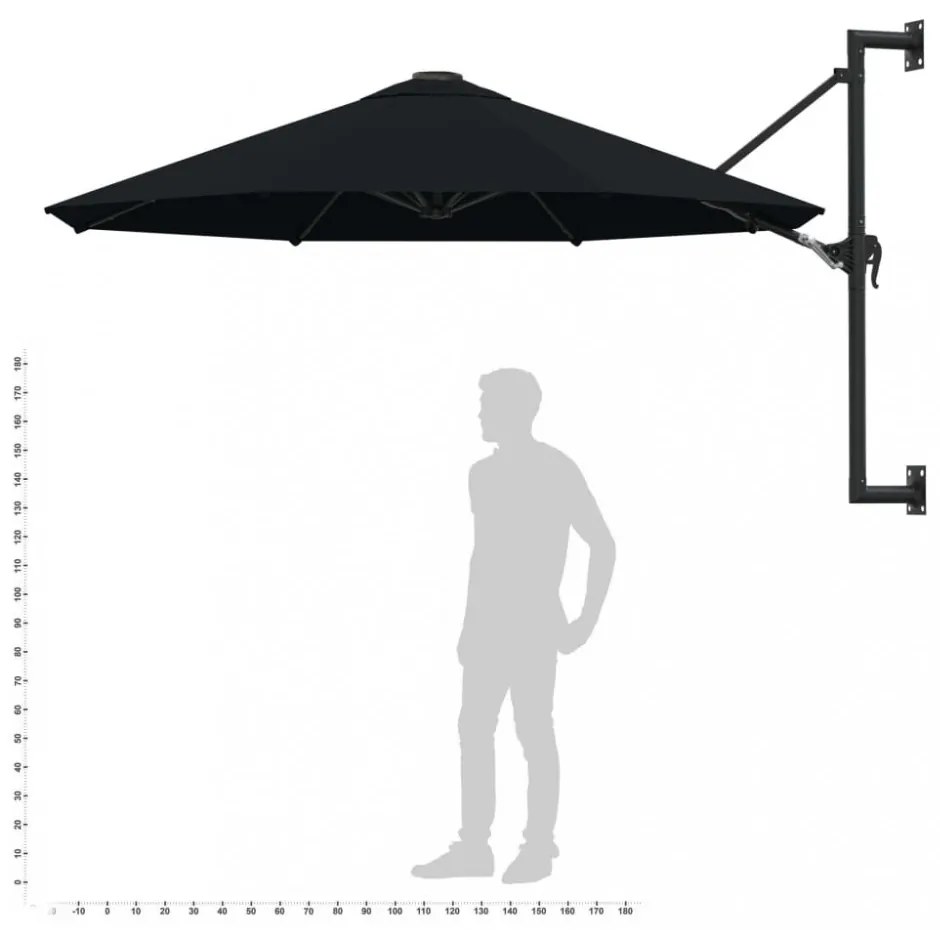 fekete falra szerelhető napernyő fémrúddal 300 cm