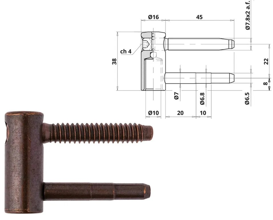 Otlav pánt 3D 16mm LÁNY bronz (csaphossz 45mm)
