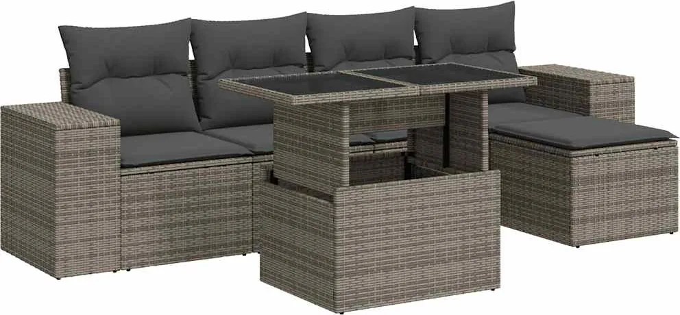 vidaXL 6 részes szürke polyrattan kerti ülőgarnitúra párnákkal