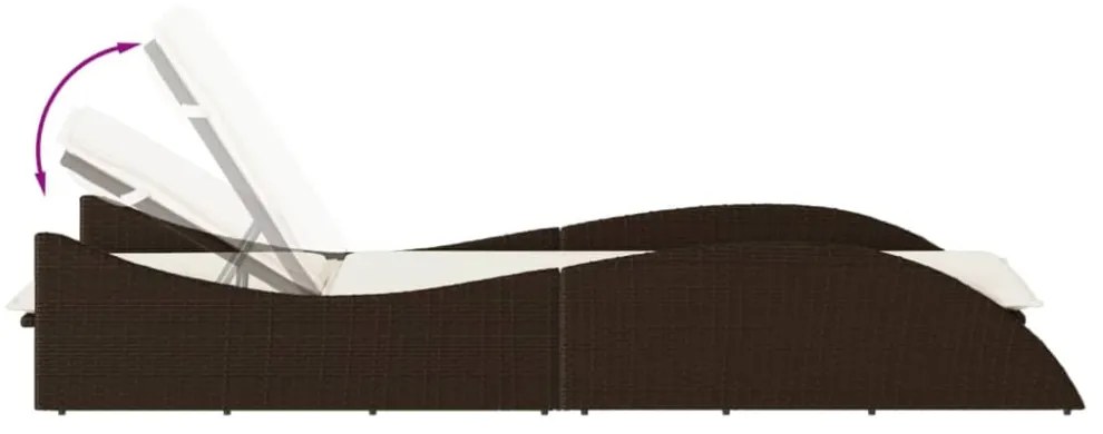 barna polyrattan napozóágy párnával 60x205x73 cm
