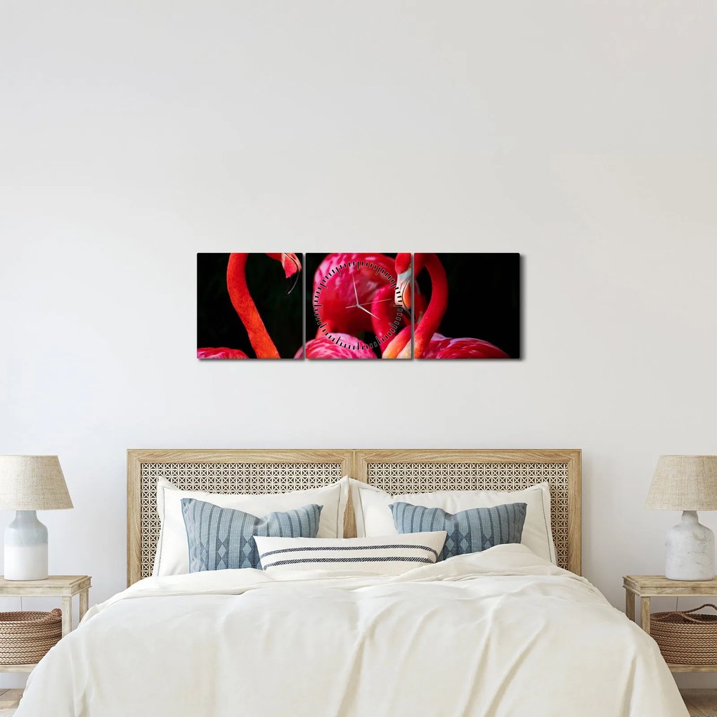 Vörös flamingók képe (órával) (90x30 cm)