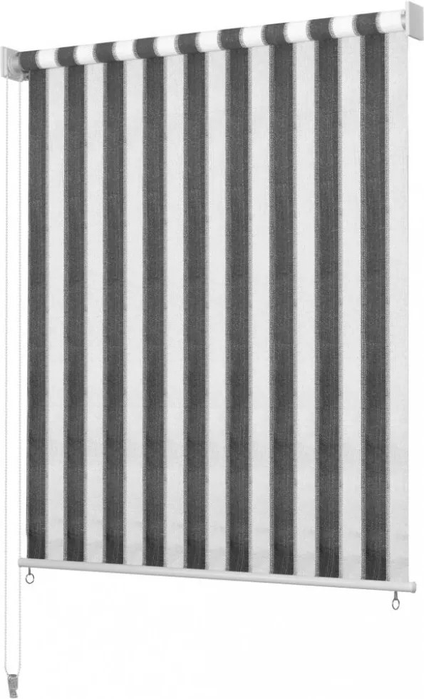 Antracit-fehér csíkos, kültéri sötétítő roló 100 x 140 cm