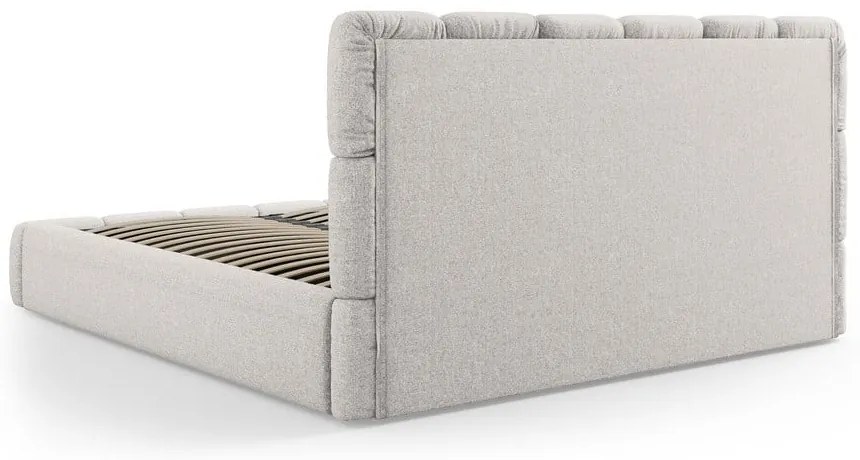 Világosszürke kárpitozott franciaágy tárolóhellyel, ágyráccsal 180x200 cm Bellis – Micadoni Home