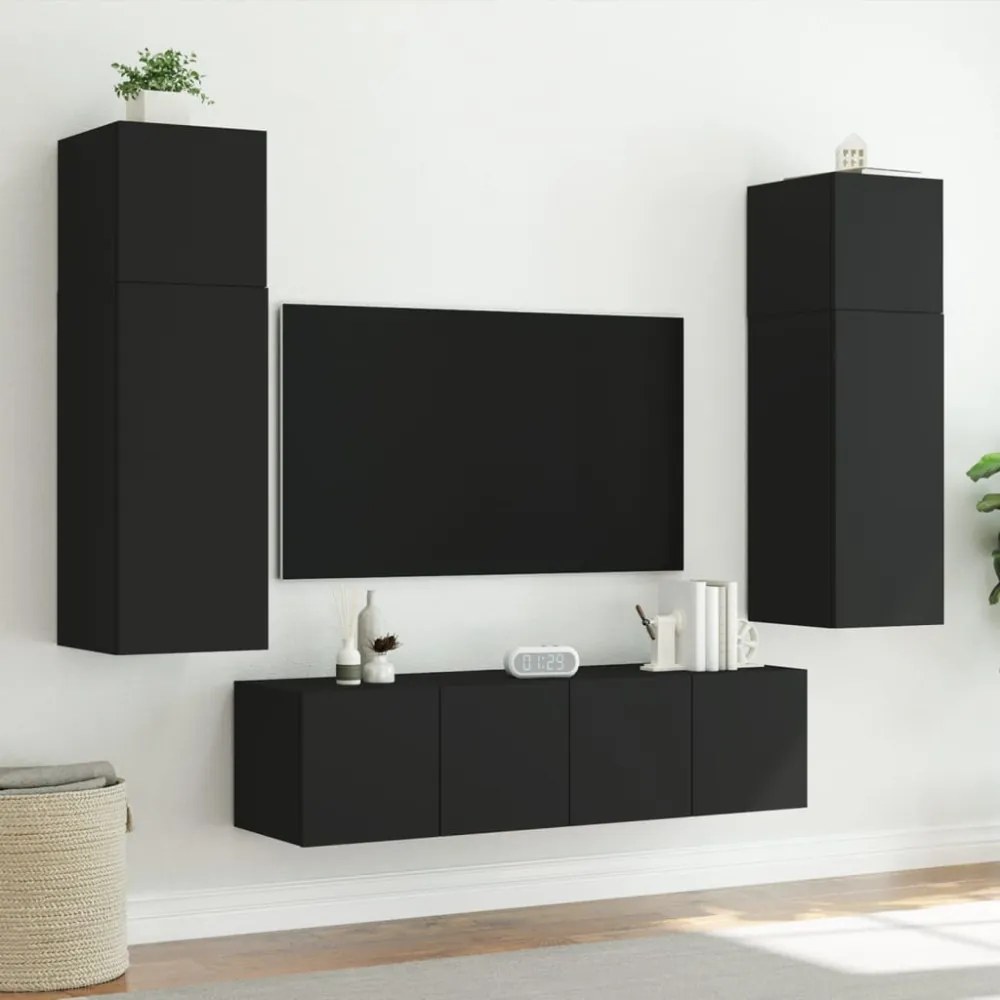 2 db fekete falra szerelhető TV-szekrény LED-del 60x35x41 cm