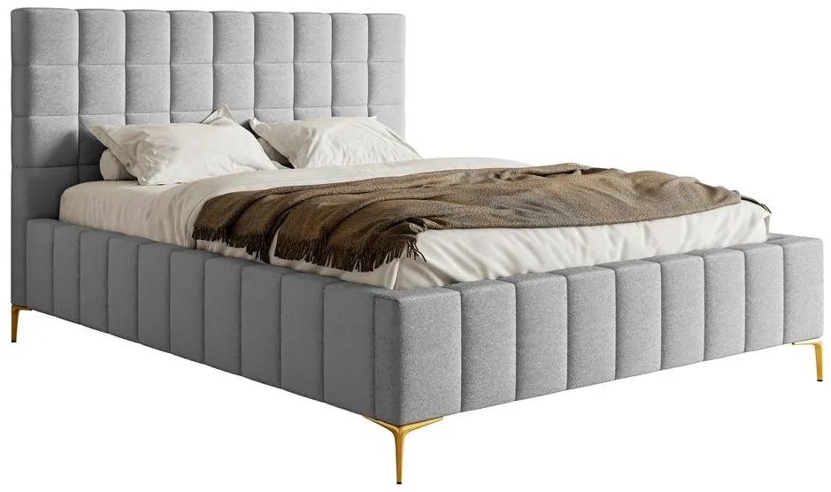 Franciaágy 140 cm Sheldona 140 (ágyráccsal) (tárolóhellyel) (világosszürke + arany). Akció -16%. 1099776