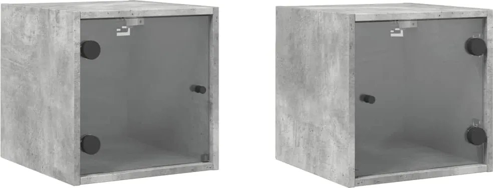 vidaXL 2 db betonszürke éjjeliszekrény üvegajtóval 35 x 37 x 35 cm