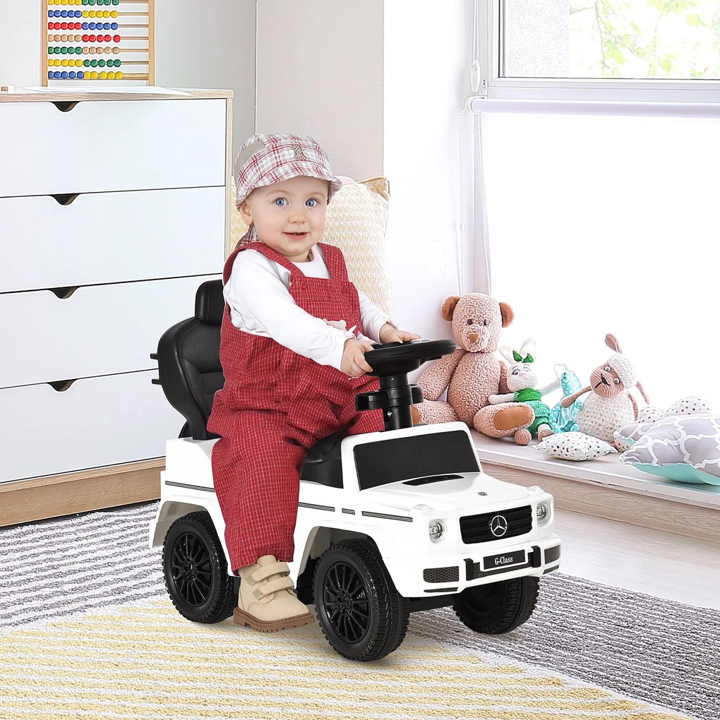 HOMCOM Gyerek Ride-On Játékautó Mercedes G350 Licencével 1-3 Éveseknek, Hanggal, Leválasztható Napernyővel és Védőkorláttal, Teherbírás 25 kg, 85.5x40