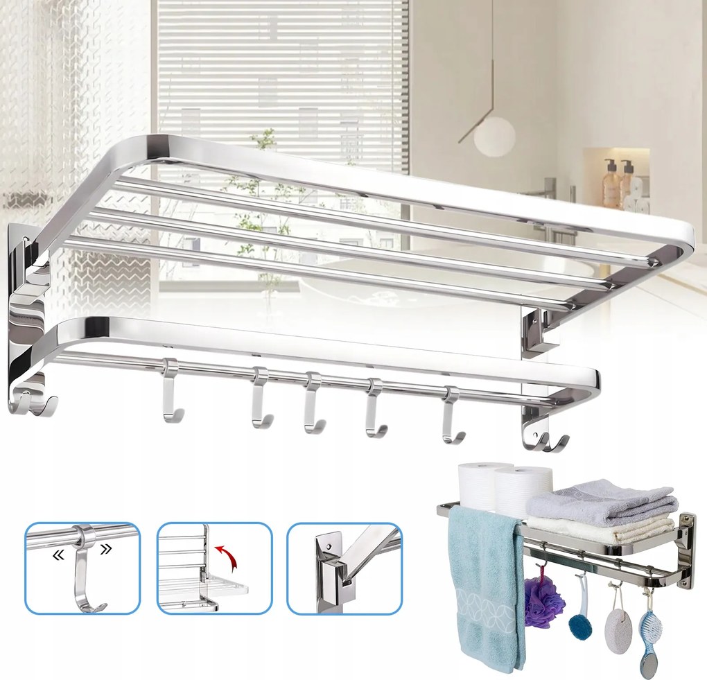 Fali Törölközőtartó Fürdőszoba Polc Akasztós Összecsukható Loft Akasztók