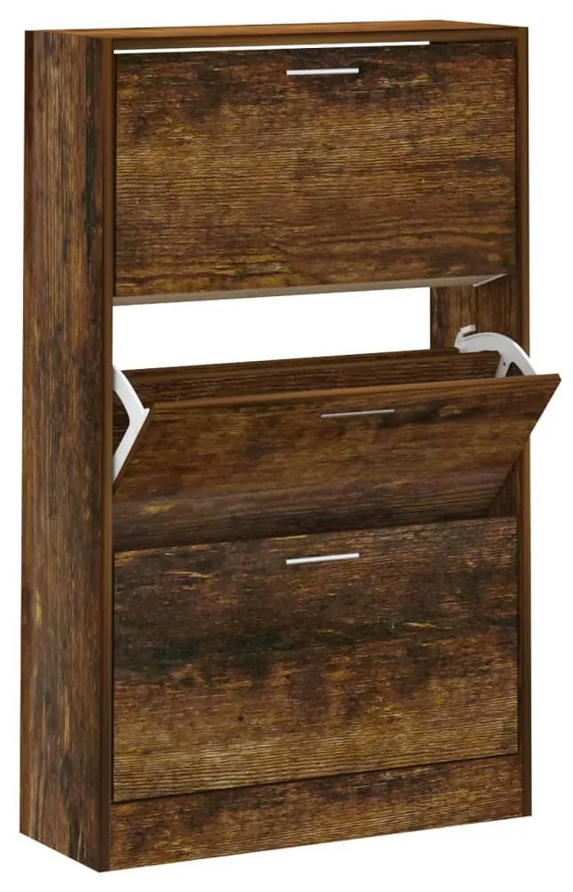 füstös tölgy színű szerelt fa cipősszekrény 63x24x103 cm