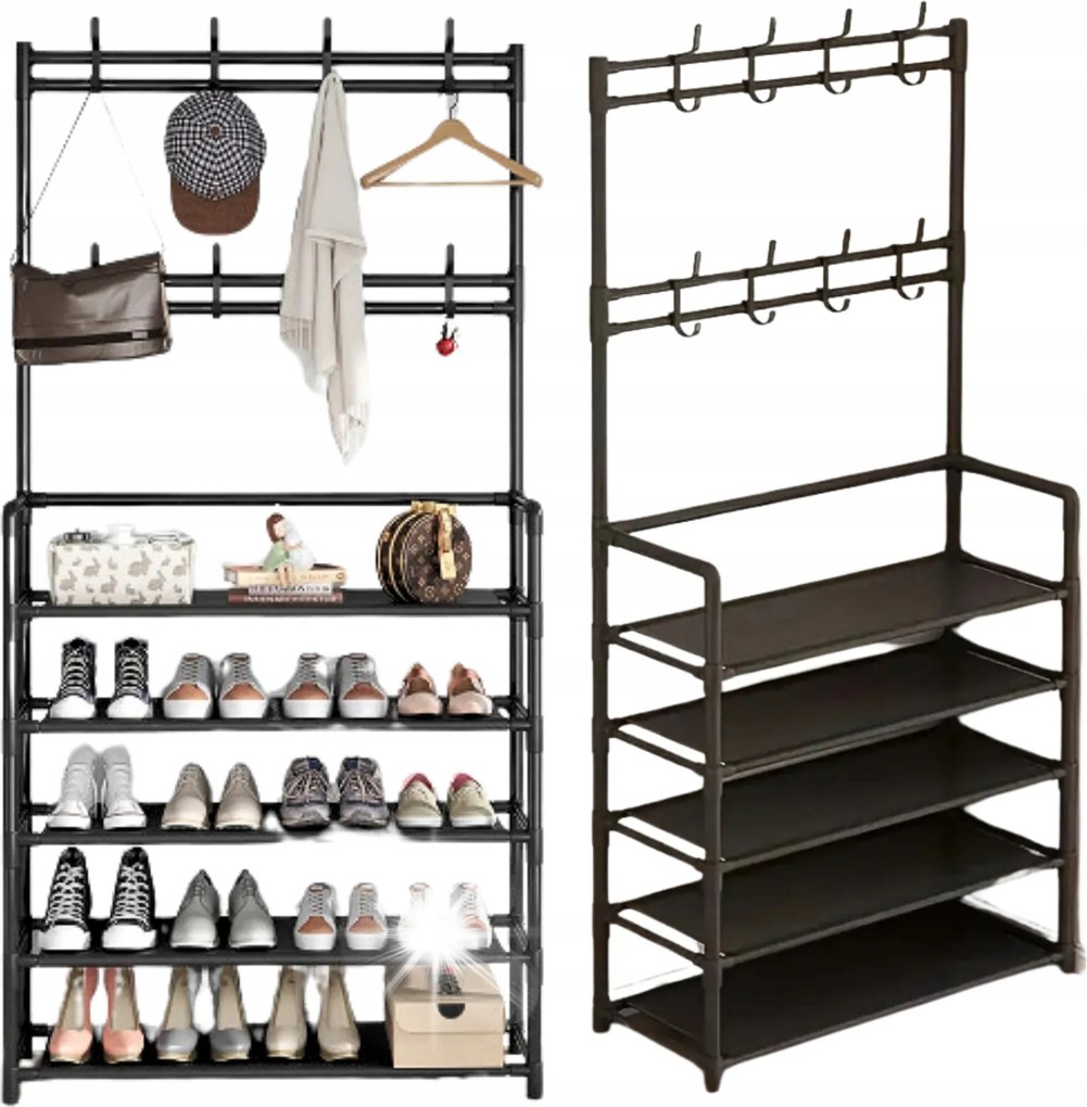 Ruhaakasztó Állvány Akasztók Fekete Cipősszekrény Álló Ruhatár