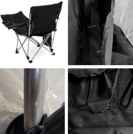 DIVERO Kempingszék levehető lábtartóval fekete