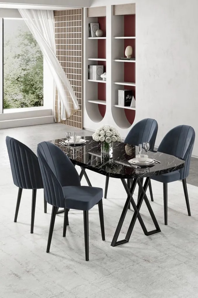 Kaye étkezőgarnitúra, fekete márvány-antracit, 168 cm – TR240CHR2817