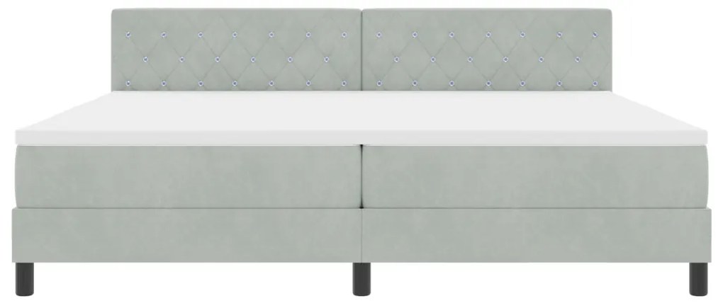 vidaXL LED Box Spring Ágy matracmal Világosszürke 200 x 200 cm Bársony