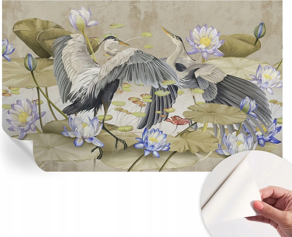 Design fali fotótapéta Öntapadós Madarak és liliomok 416x254 cm