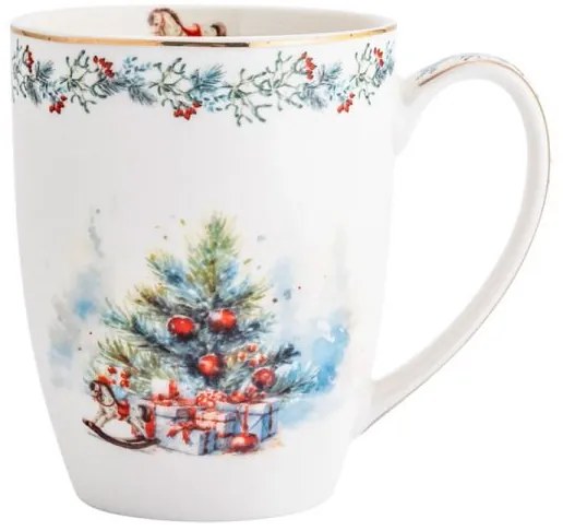 Karácsonyi fenyőfás hintalovas porcelán bögre 350 ml