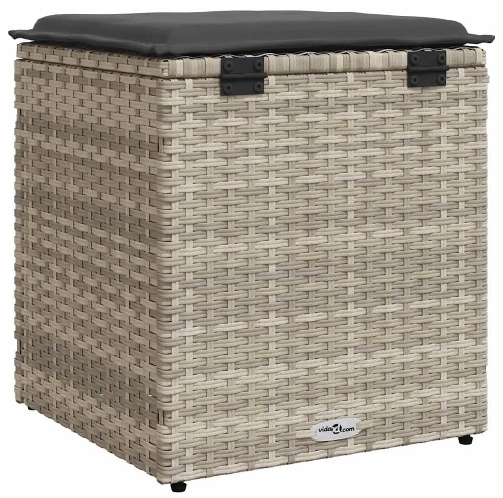 2 db világosszürke polyrattan kerti szék párnával 40x40x43 cm