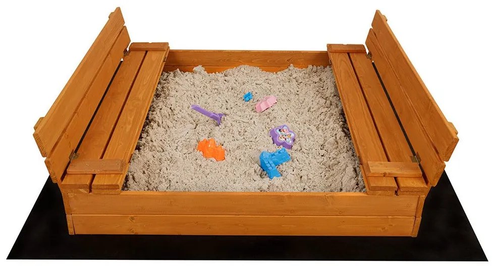 Gyerek fa homokozó fedővel és padokkal Baby Mix 120x120 cm