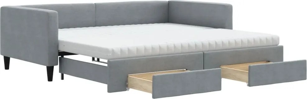 vidaXL világosszürke kihúzható szövet heverő fiókokkal 100 x 200 cm