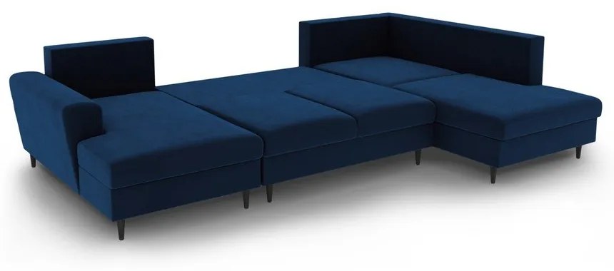 Kék bársony kinyitható tárolóhelyes sarokkanapé (jobb oldali-U alakú) Kyoto – Cosmopolitan Design