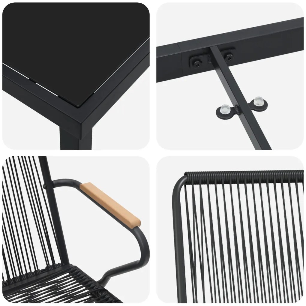 3 darabos Kerti Étkezőszett Fekete PVC Rattan