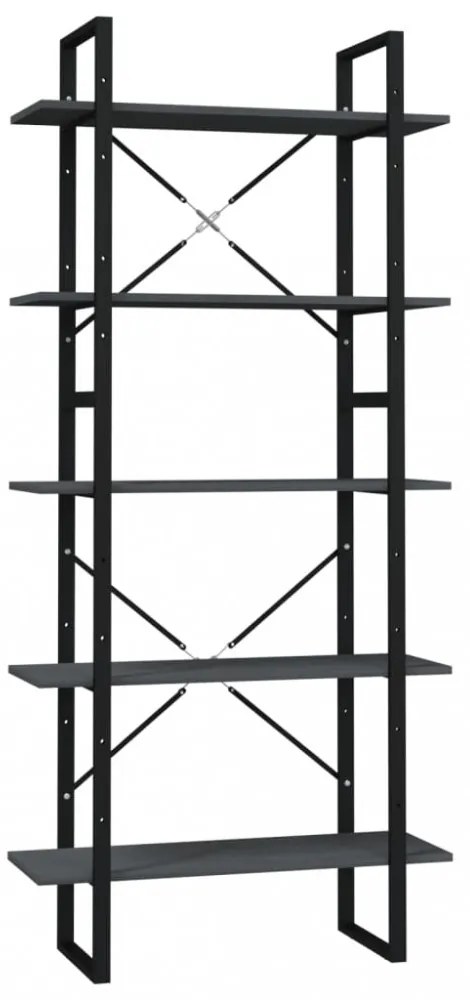 ötszintes szürke fenyőfa könyvszekrény 80 x 30 x 175 cm
