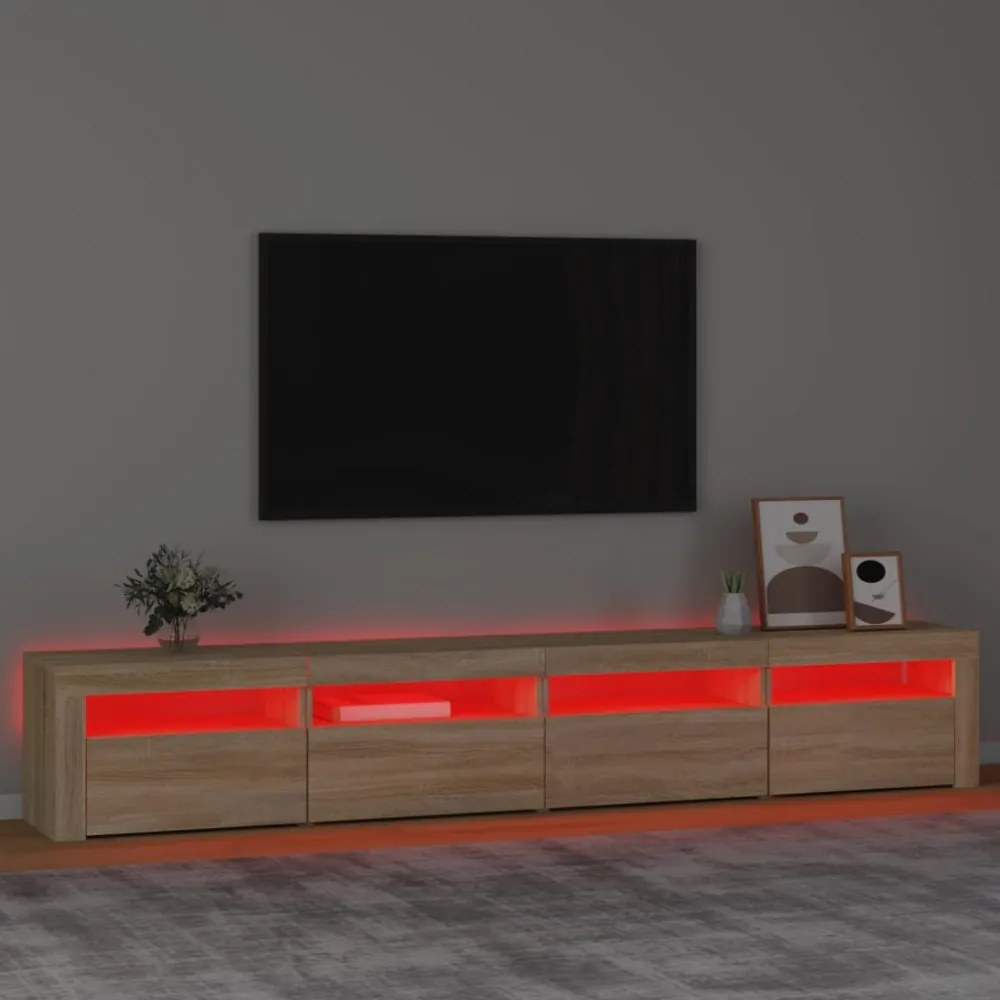 sonoma tölgy színű TV-szekrény LED-lámpákkal 240x35x40 cm