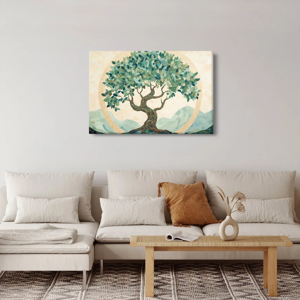 Kép – Elegáns mozaik fával (90x60 cm)