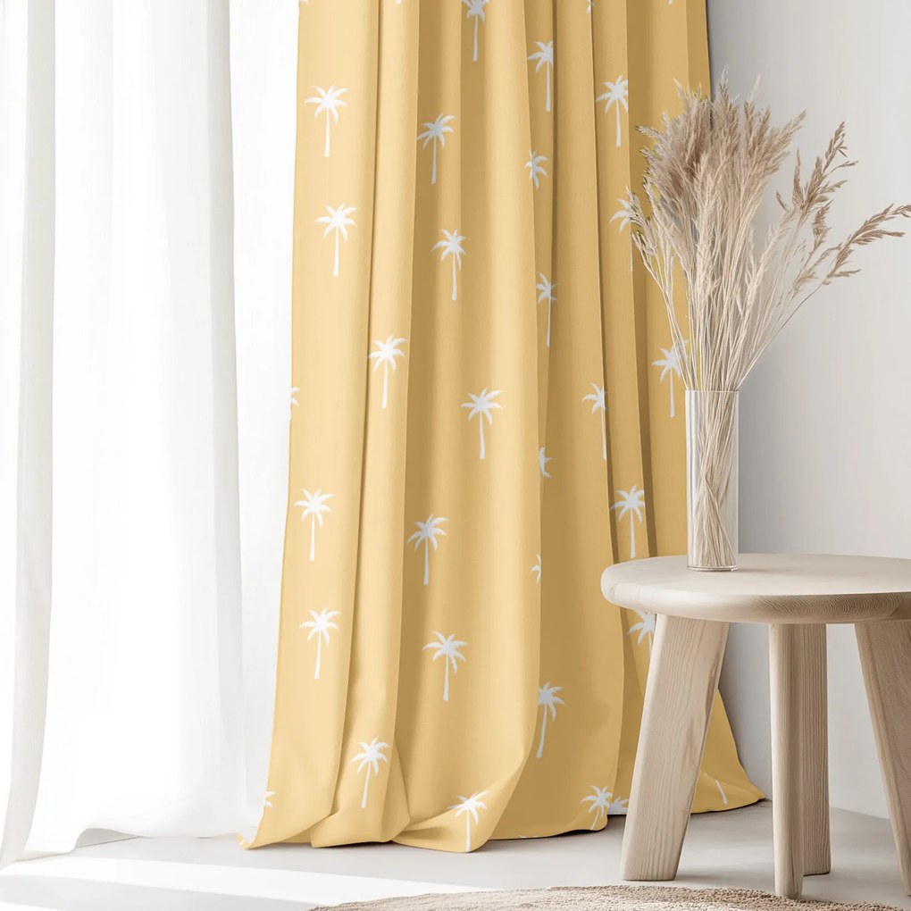 Goldea pamut drapéria - pálmák sárga alapon 280x150 cm