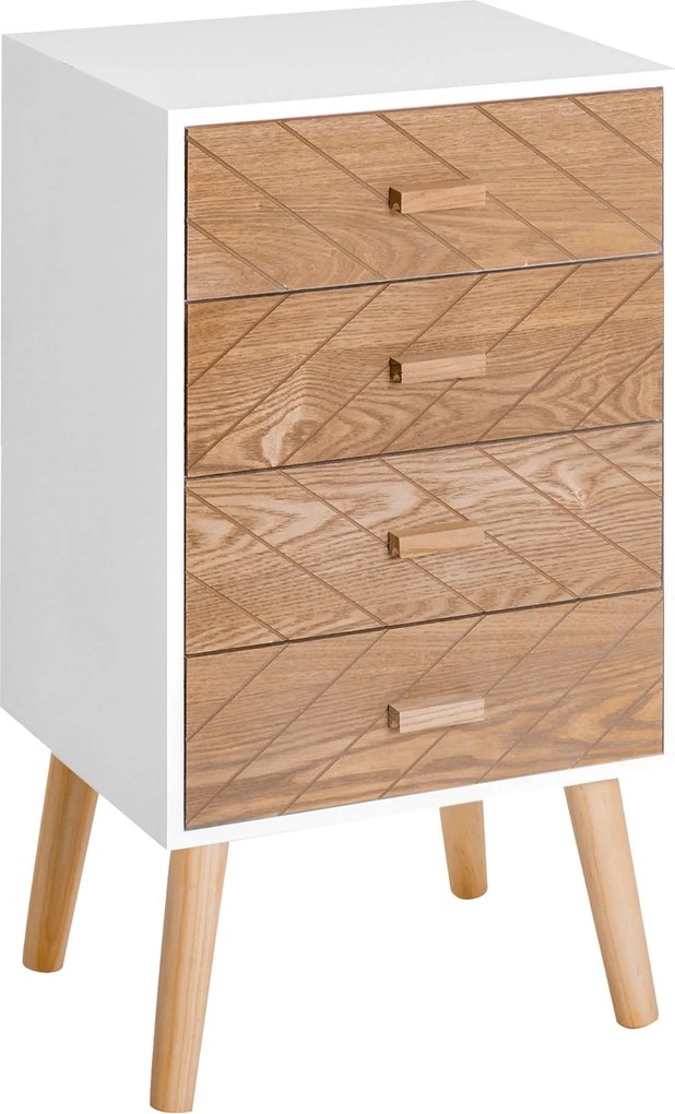 HOMCOM 4 Fiókos Komód - Fürdőszobai Komód Éjjeliszekrény Emelt Lábakkal, 40x30x75 cm, Fehér és Natúr | Aosom
