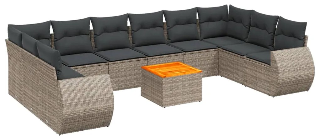 vidaXL 11 részes szürke polyrattan kerti ülőgarnitúra párnákkal