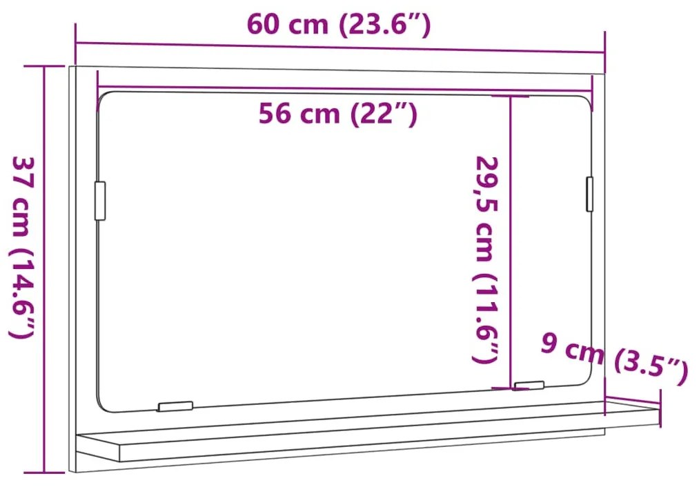 betonszürke szerelt fa tükrös fürdőszobaszekrény 60x11x37 cm