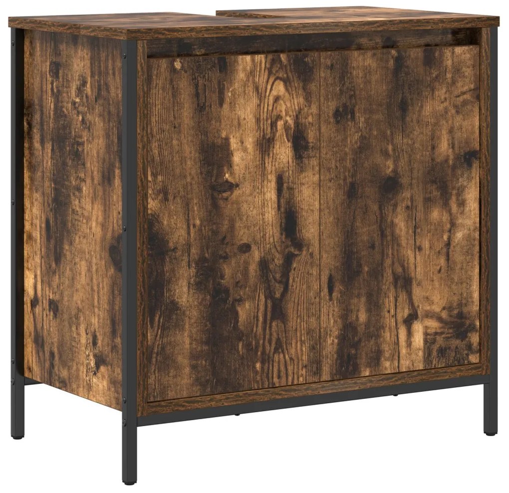 vidaXL Fürdőszoba bútor szett polcokkal 5 pcs Füstölt tölgy és Fekete